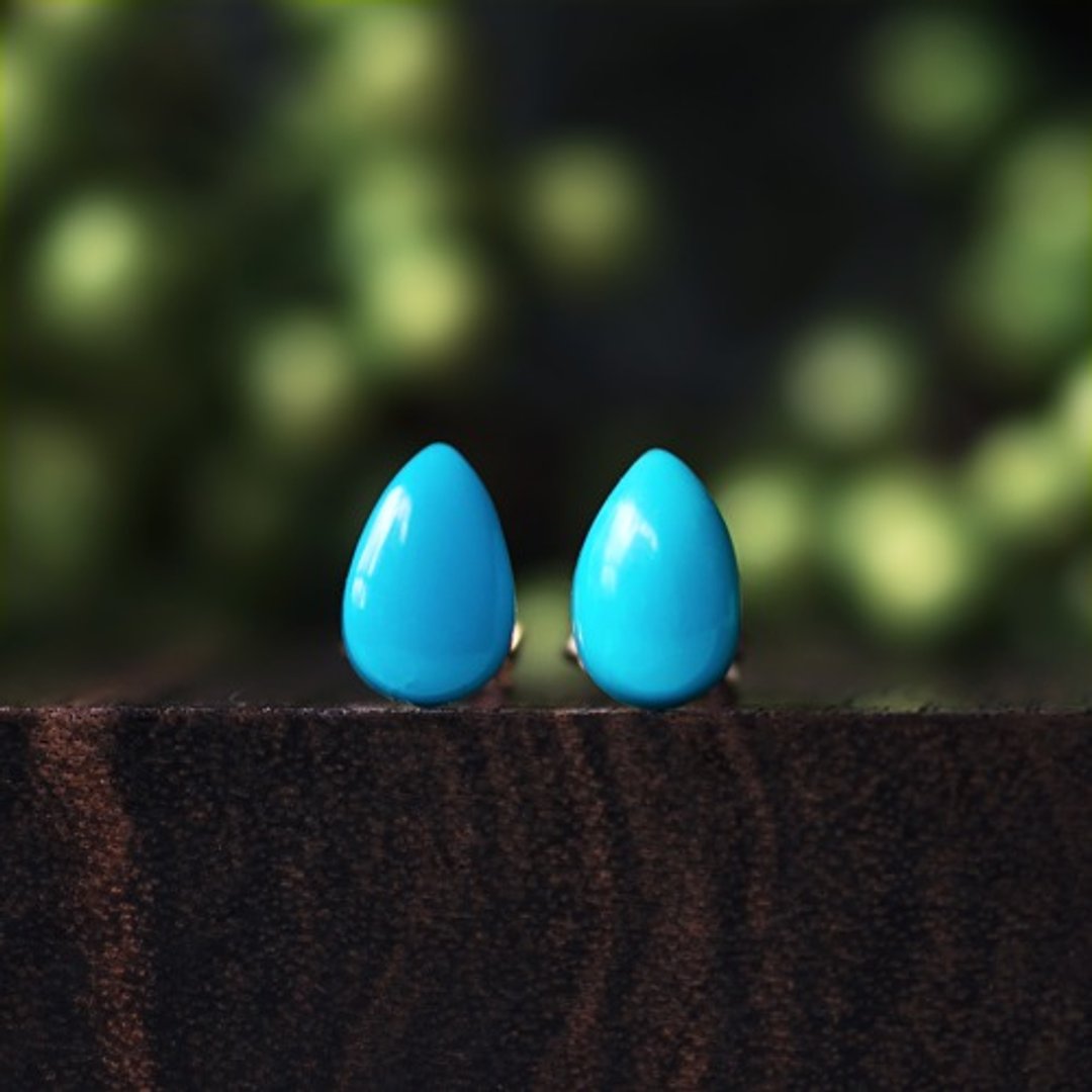 Arizona Sleeping Beauty Turquoise Pear Cut Stud Earrings Jessica - 耳环/耳夹 - 宝石 蓝色