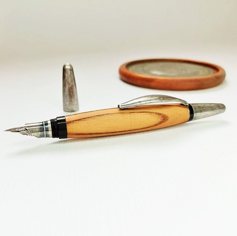 木笔 古银 原木 钢笔 独特包覆德国笔尖 附笔盒 墨水 虎之鹤 - 钢笔 - 木头 