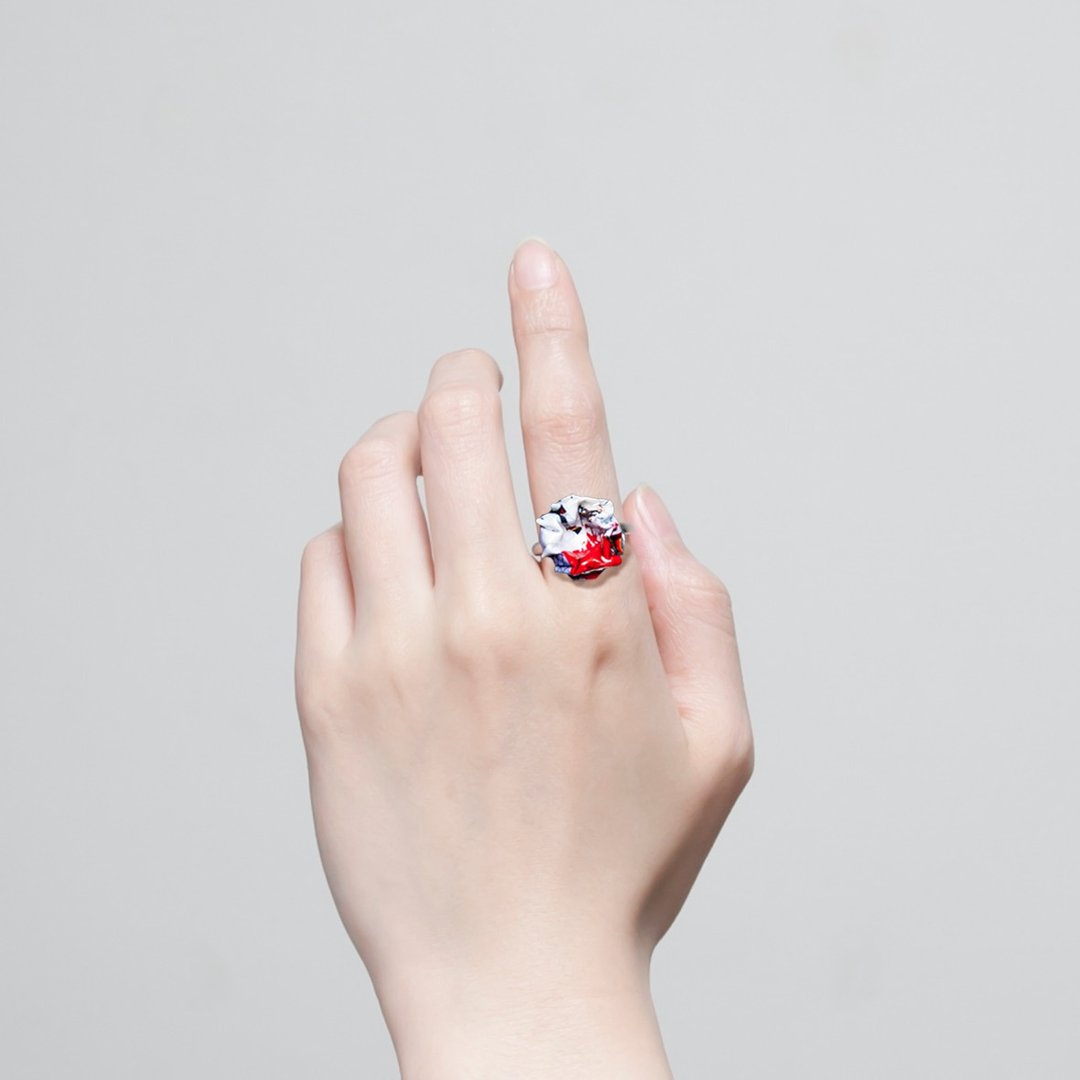 Blossom Ring mini ~One wheel~ (red white) - 戒指 - 纸 红色