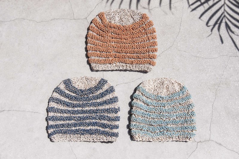 手织棉麻帽 手织渔夫帽 手工编织棉麻帽 编织帽 渔夫帽-蓝色天空 - 帽子 - 棉．麻 多色
