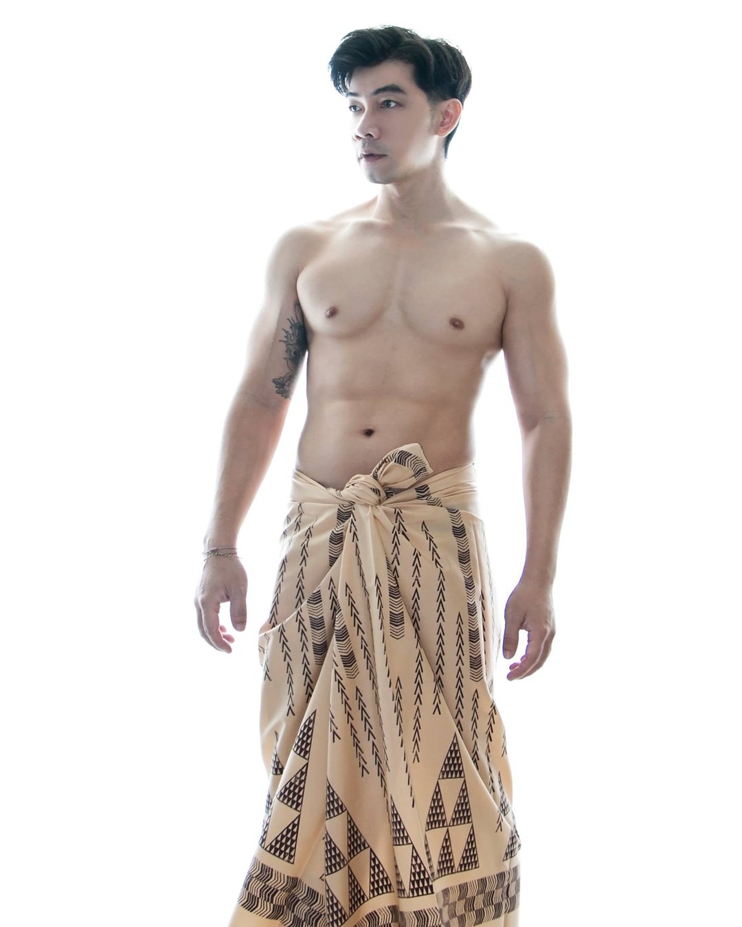 African Print Sarong - 男士长裤 - 聚酯纤维 咖啡色