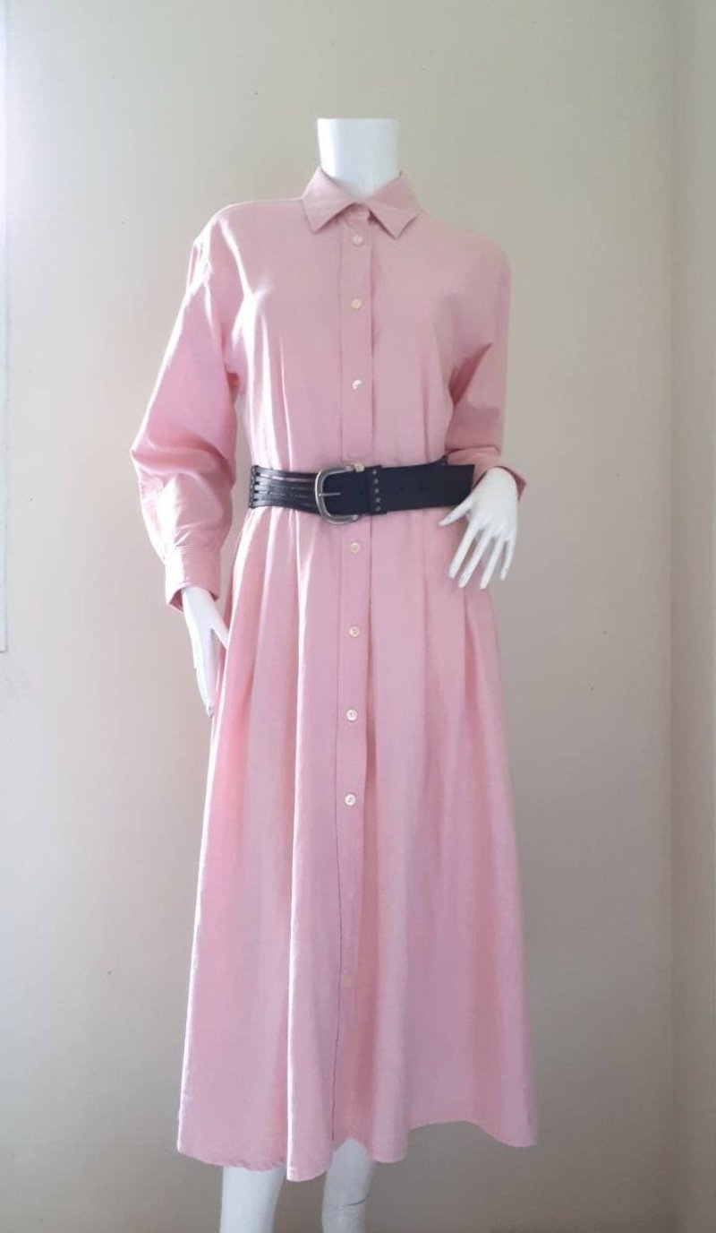 Valentino Daniel 古着粉色纯棉衬衫洋装，全圆裙设计，M 尺寸 - 洋装/连衣裙 - 棉．麻 