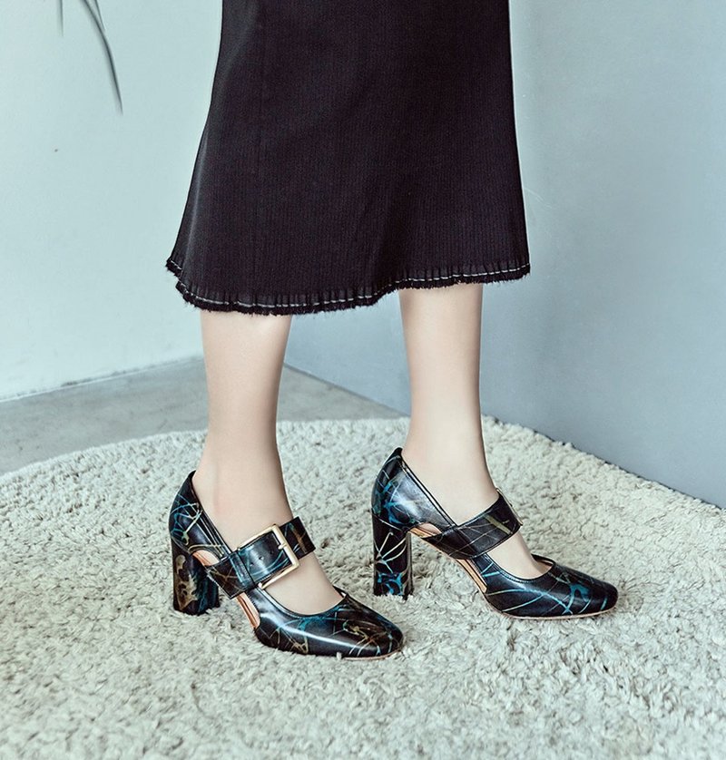 HTHREE 8.5玛莉珍高跟鞋 / 特殊 / 大理石 / 8.5 Mary Jane Pumps - 高跟鞋 - 真皮 黑色