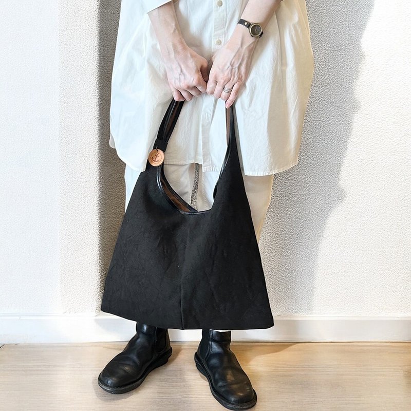 Wolf Boy黑麻肩包订制 - 侧背包/斜挎包 - 棉．麻 黑色