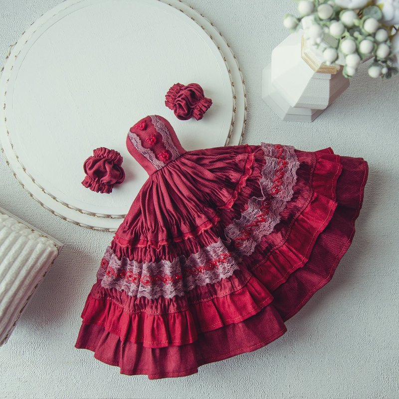 舞会礼服风格布莱斯连身裙套装手工樱桃棉娃娃 12 英寸 BJD - 玩偶/公仔 - 棉．麻 红色