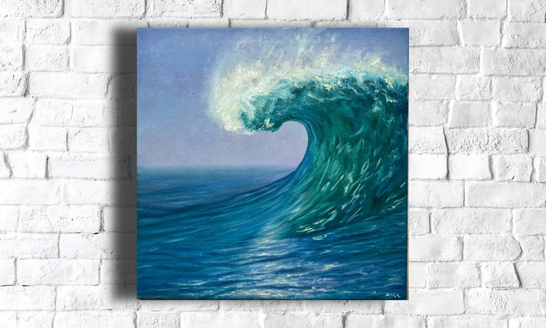 Wave Oil Painting Original, Painting On Canvas, Seascape Wall Decor, Ocean Art - 海报/装饰画/版画 - 其他材质 蓝色