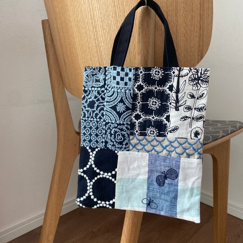 mina perhonen 迷你托特包 MIX 藏青色 - 手提包/手提袋 - 棉．麻 蓝色