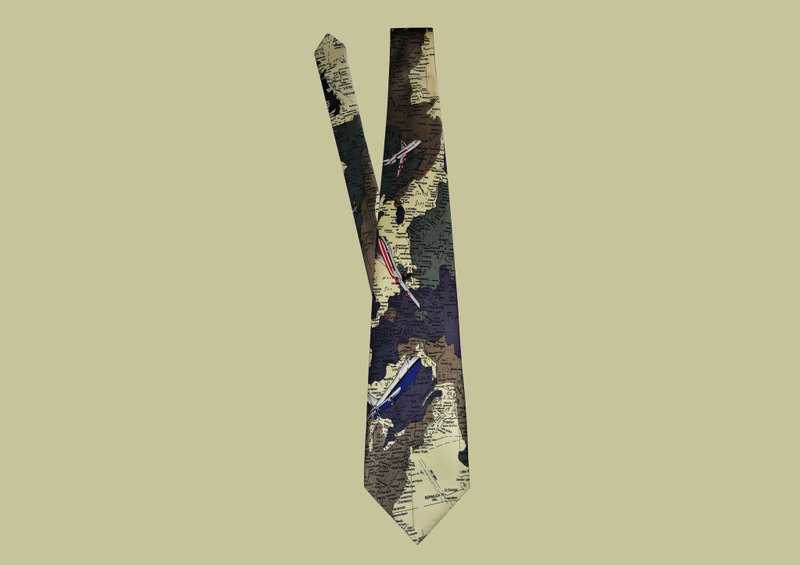 TIE*棕色地图图案创意小众领带宽10cm - 领带/领带夹 - 聚酯纤维 卡其色