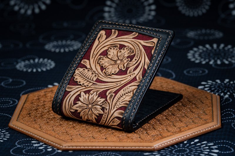 唐草皮雕短夹 (意大利植鞣革协会 钱包) - 皮夹/钱包 - 真皮 蓝色