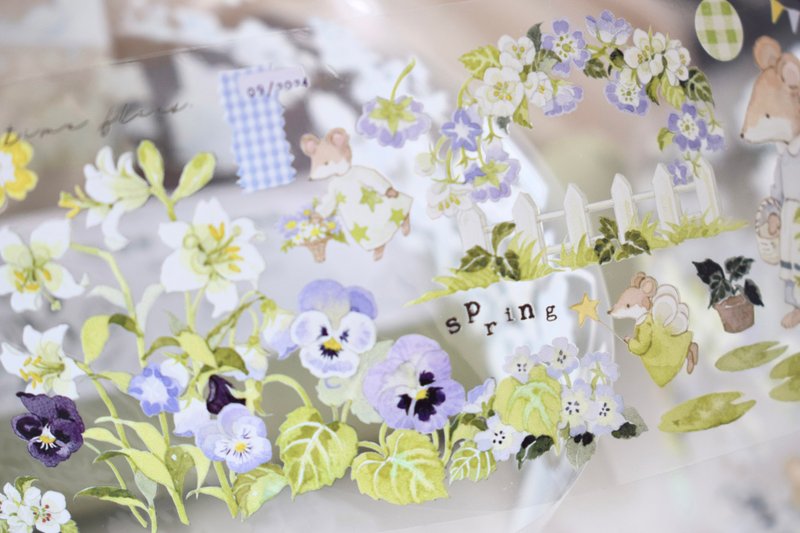 遊玩日-PET和紙膠帶清新花卉動物DIY手帳日誌手繪裝飾素材 - 纸胶带 - 纸 多色