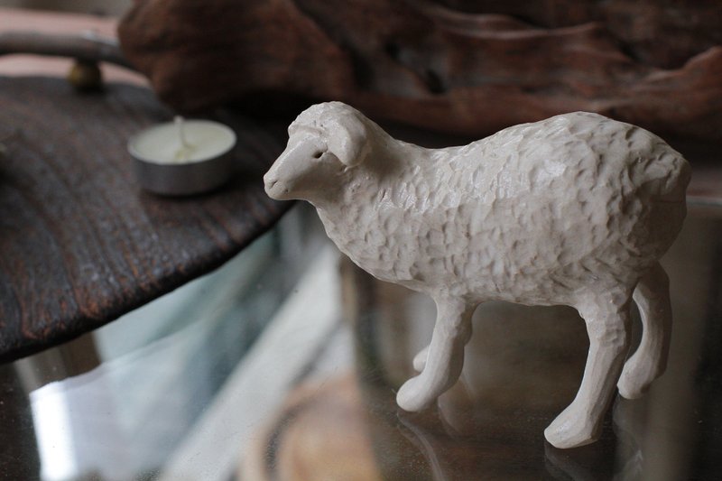 纯手捏翘屁/俏皮羊儿陶偶/摆饰 - 摆饰 - 陶 白色