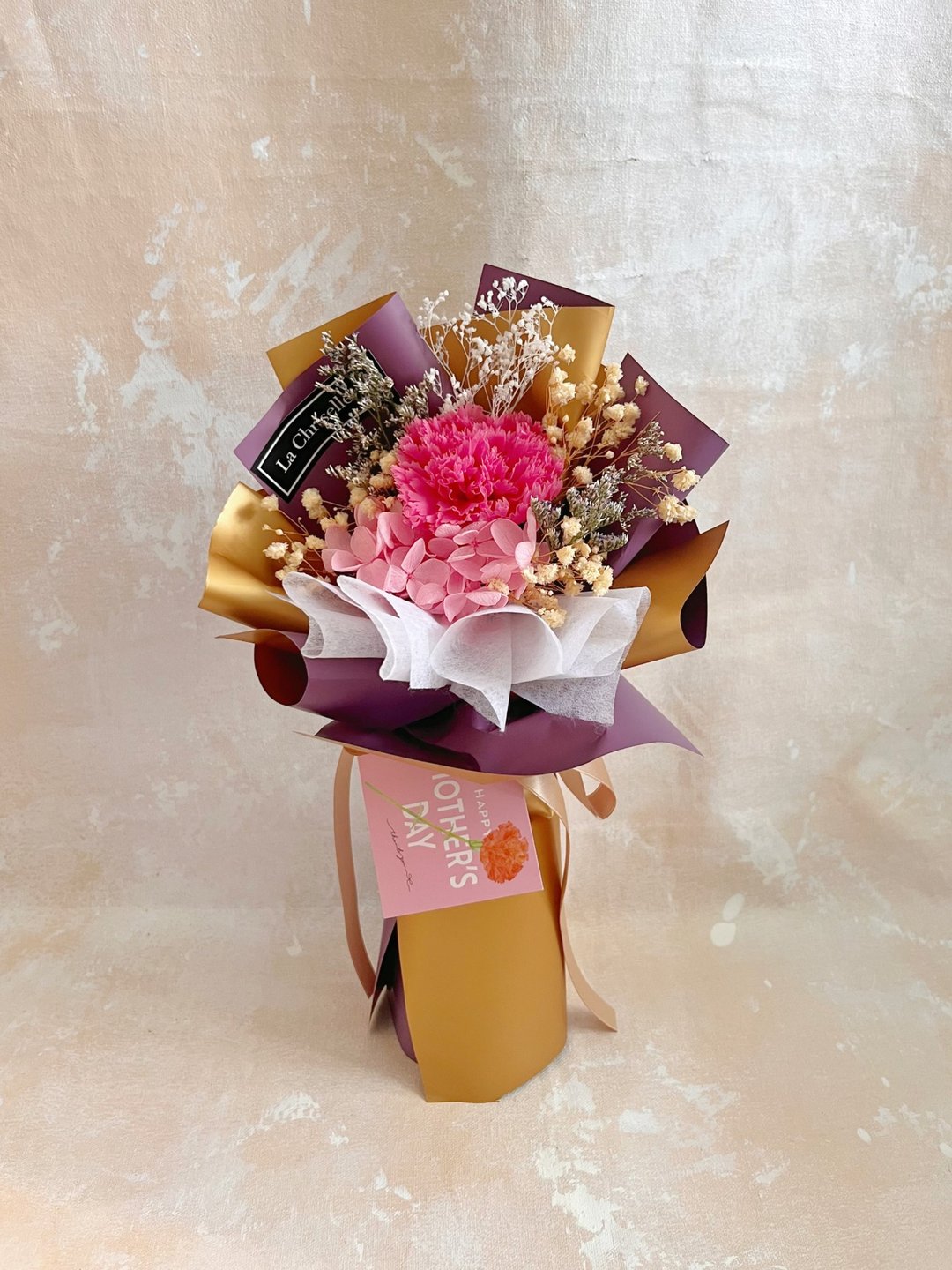 只限香港 母亲节花束系列 高贵 桃红色 康乃馨 永生花 保鲜花 - 干燥花/捧花 - 植物．花 红色