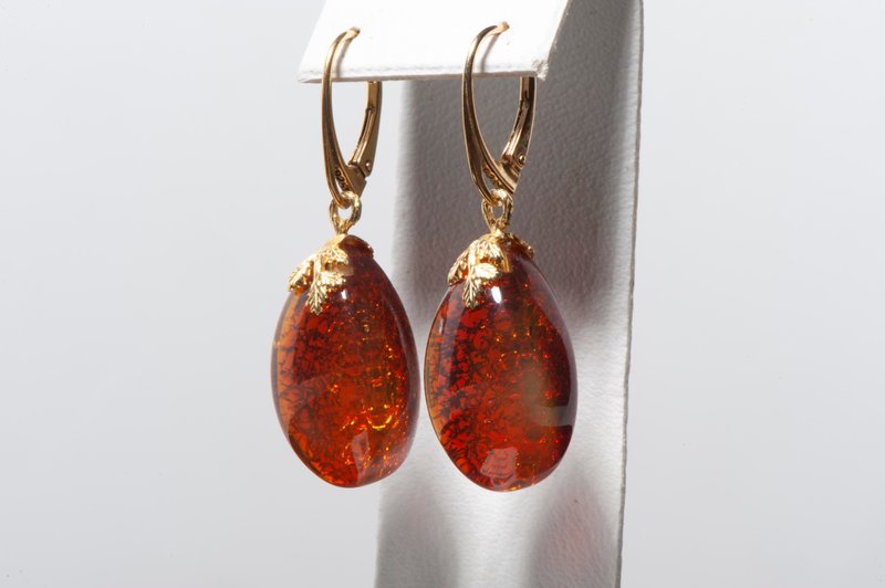 独特的琥珀耳环波罗的海琥珀耳环 - 耳环/耳夹 - 半宝石 金色
