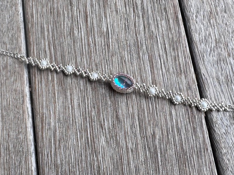 20260146 彩虹白水晶 串珠 手链 - 手链/手环 - 半宝石 银色