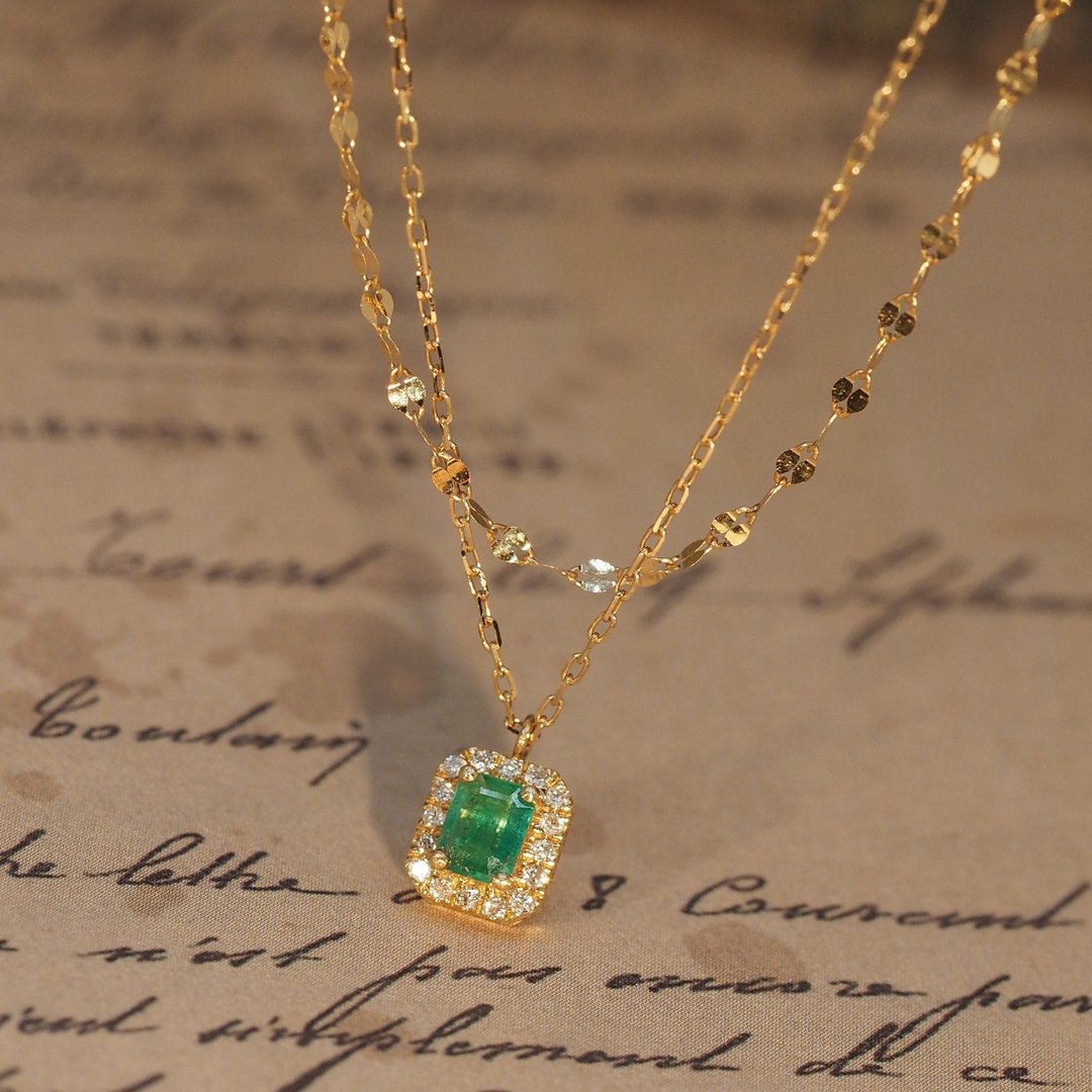 18K金祖母绿宝石二合一项链18K Gold Emerald Gem Candy 2 in 1 R - 项链 - 贵金属 