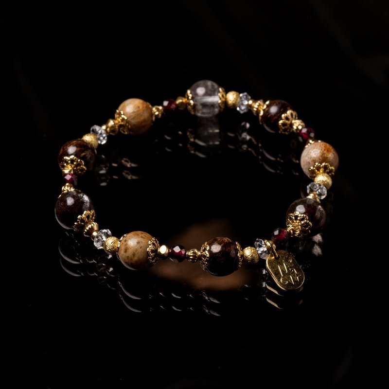 太空漫步 I 珊瑚玉绿幽灵金铜石手链 C1650 - 手链/手环 - 宝石 