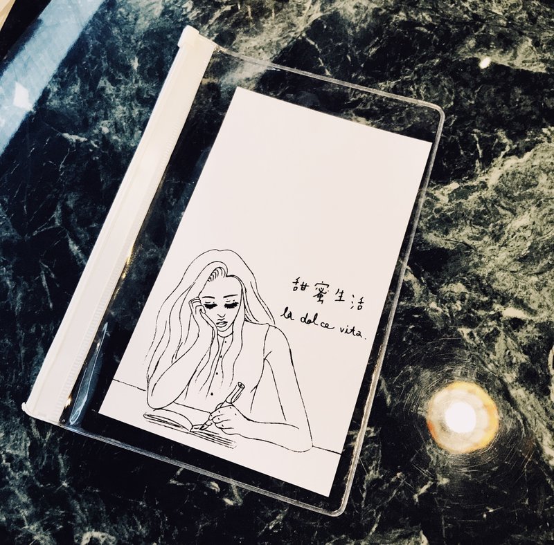 写作室女孩透明滑链袋/笔袋 - 铅笔盒/笔袋 - 塑料 白色