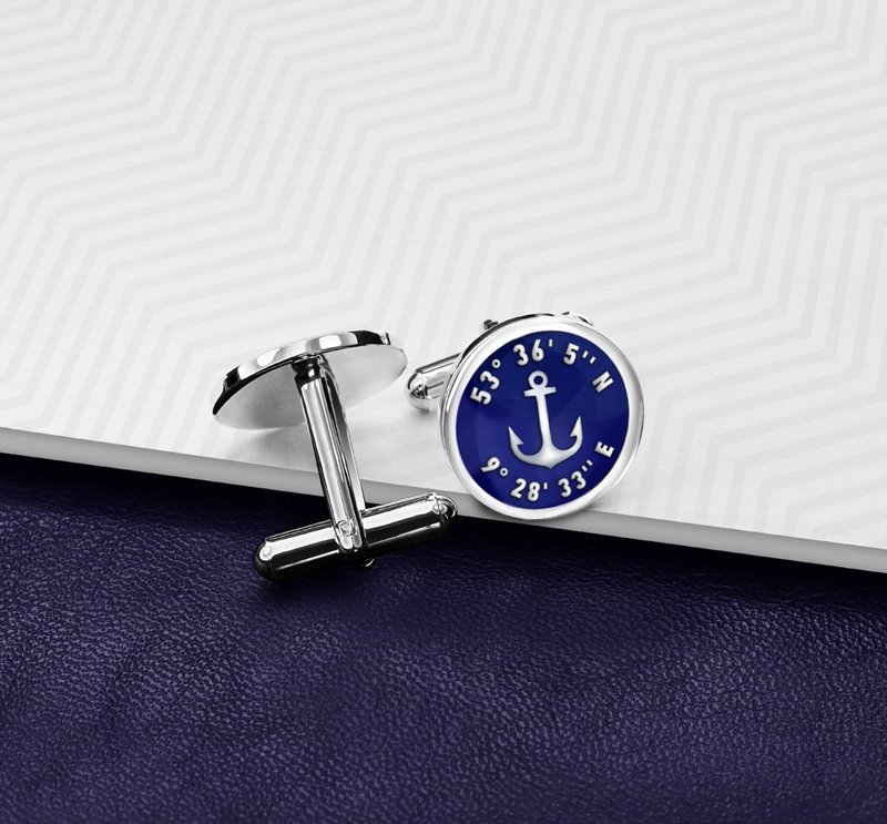 船锚袖扣 - 新郎袖扣 - 男士结婚袖扣 - 周年纪念给老公/男友礼物 - 袖扣 - 纯银 蓝色