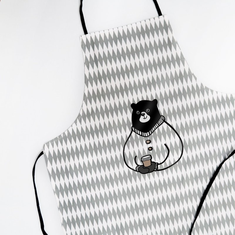 咖啡熊 餐厅 咖啡厅 工作室 挂脖式 棉布 工作围裙 - 围裙 - 棉．麻 黑色