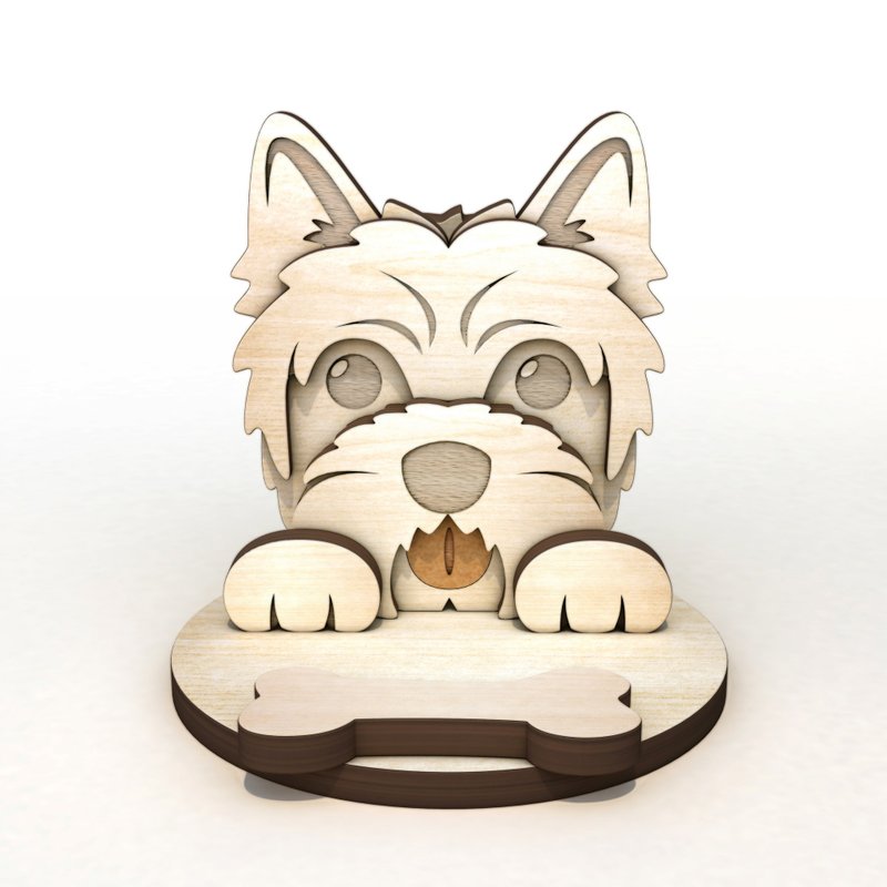 约克夏手机/平板座/名片座+集线memo夹 定制化刻字,交换礼物 - 手机座/防尘塞 - 木头 橘色