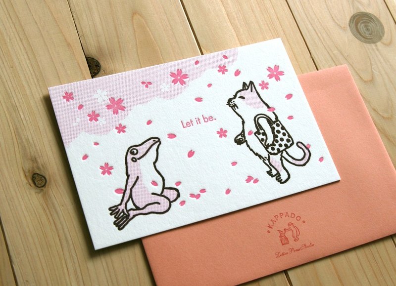 烫版问候卡 樱花赏 - 卡片/明信片 - 纸 粉红色