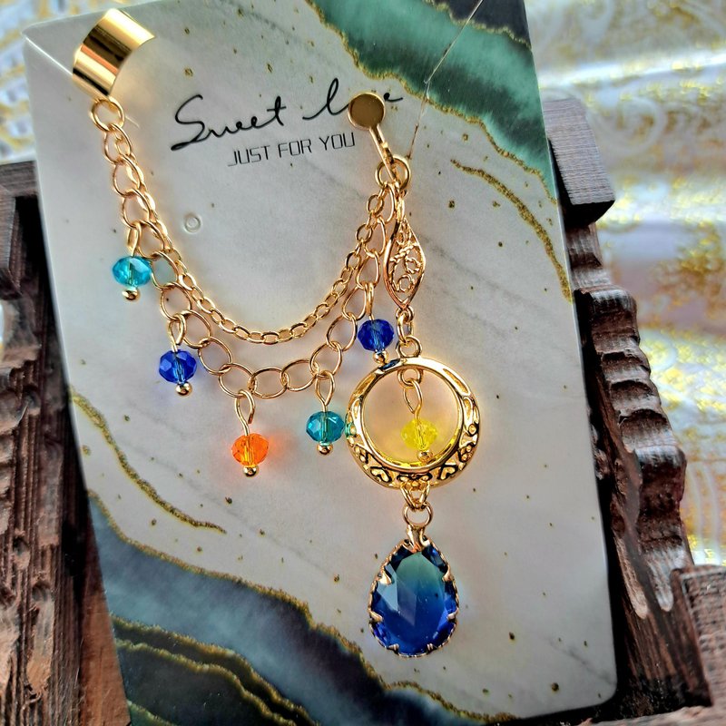 原创异域系列耳骨夹耳环-敦煌飞天•箜篌引_花青 - 耳环/耳夹 - 其他金属 蓝色