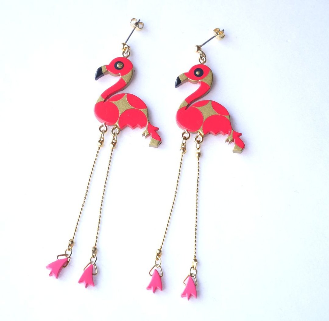 Flamingo Earrings - 耳环/耳夹 - 树脂 粉红色