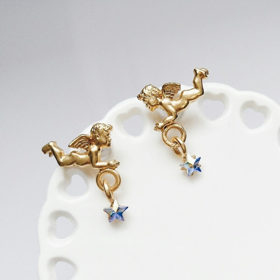 耳环 小天使 星星 - 耳环/耳夹 - 其他材质 金色