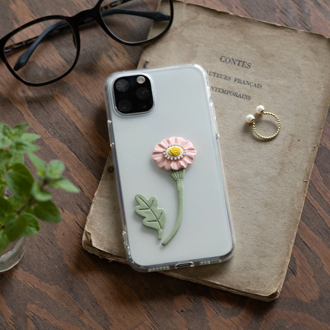 [Made-to-order / Compatible with all models] Smartphone case / Pink flower lover - 手机壳/手机套 - 粘土 粉红色