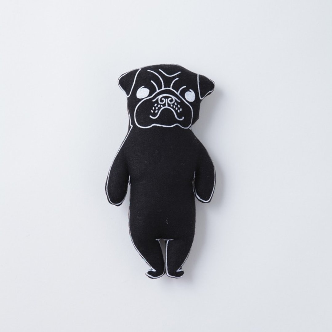 Black Pug　stuffed animal pocket size - 摆饰 - 棉 黑色
