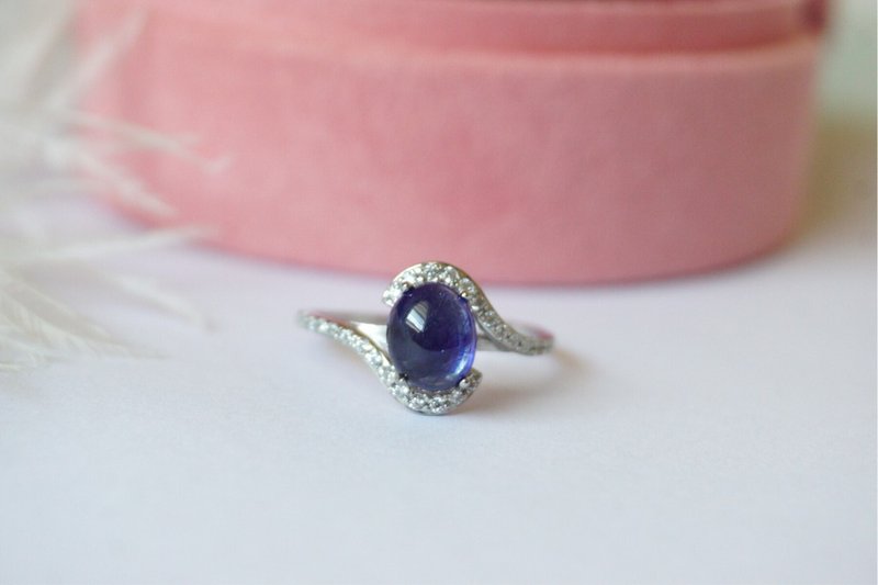 Natural Blue Sapphire Ring Silver 925 - 戒指 - 纯银 蓝色