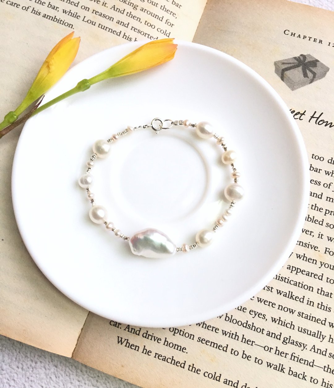 Ops pearl bracelet -纯银/变形珍珠/限定/小碎银/气质/小珍珠 - 手链/手环 - 宝石 白色