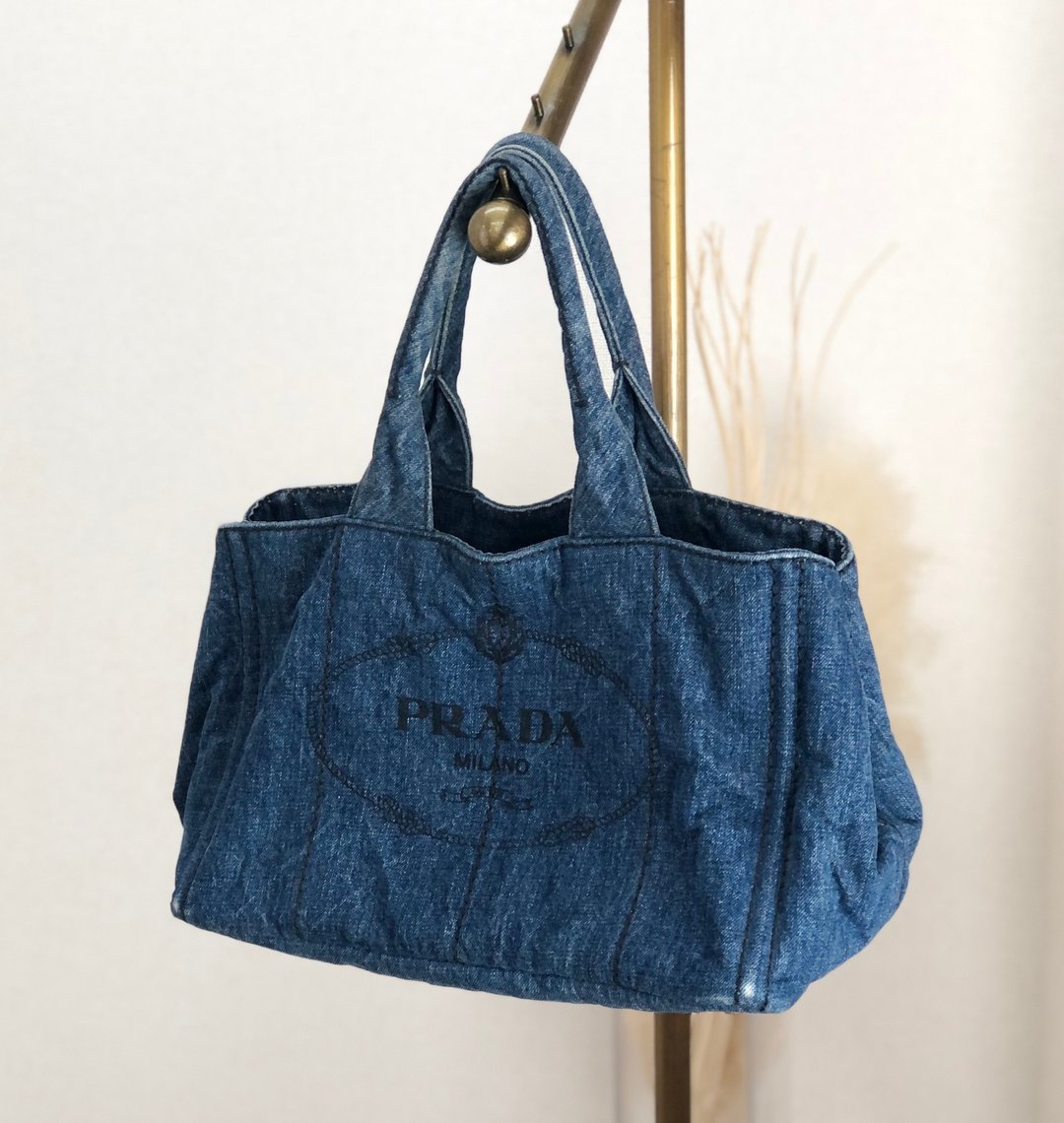 【日本直送，名牌包装】PRADA Canapa 手袋海军蓝标志帆布手袋 Vintage 7g3ww3 - 手提包/手提袋 - 真皮 蓝色