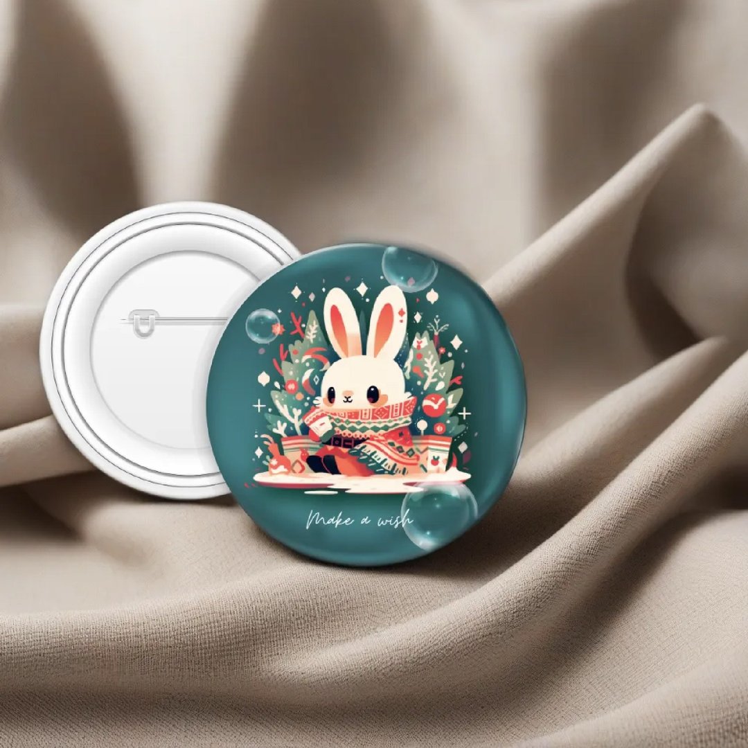 雪兔圣诞 圆形徽章别针 BADGE - 胸针 - 其他金属 绿色