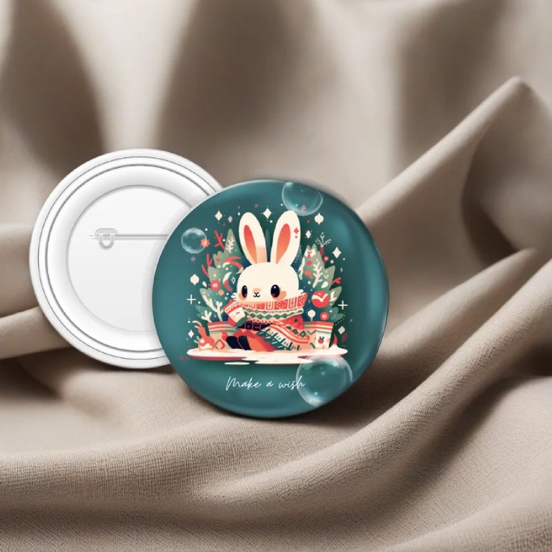 雪兔圣诞 圆形徽章别针 BADGE - 胸针 - 其他金属 绿色