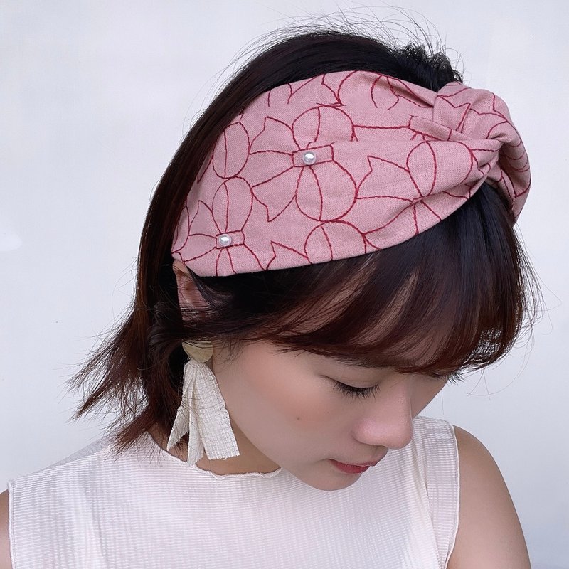 蝴蝶结女孩 好烦小姐 交叉发带 珍珠发带 - 发带/发箍 - 聚酯纤维 粉红色