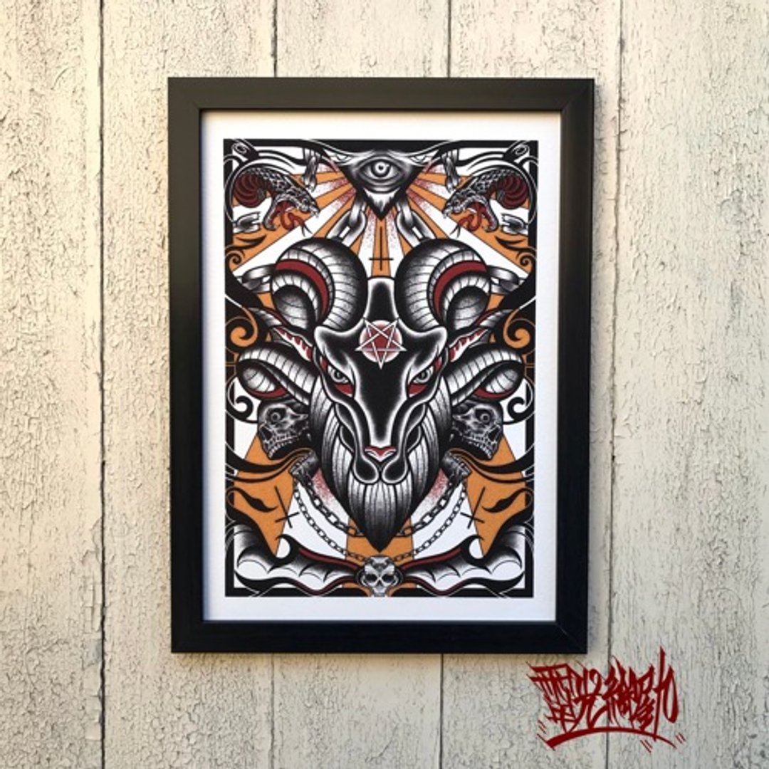 奥库纹身艺术 Baphomet A4 尺寸带框架 - 海报/装饰画/版画 - 纸 