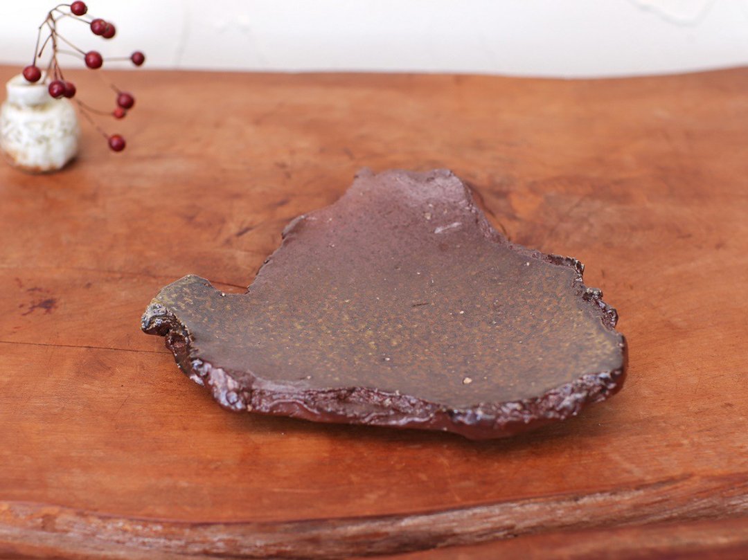 Bizen ware Chigiri dish (width: about 14cm) sr8-006 - 盘子/餐盘/盘架 - 陶 咖啡色