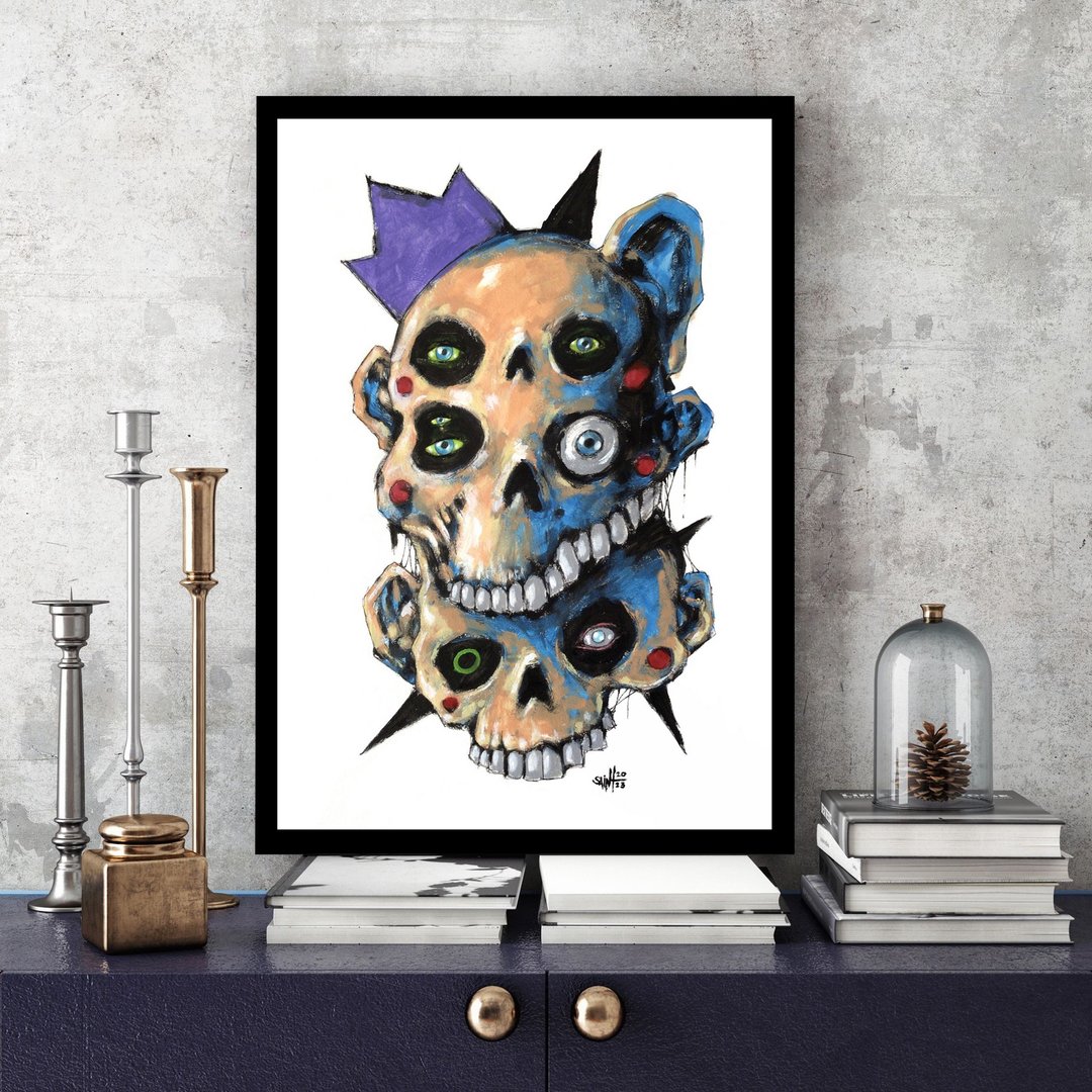 Dark art portrait painting original art. Horror, Creepy. Acrylic, paper - 海报/装饰画/版画 - 纸 多色