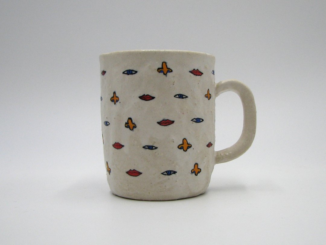 eye nose mouth mug - 咖啡杯/马克杯 - 陶 白色