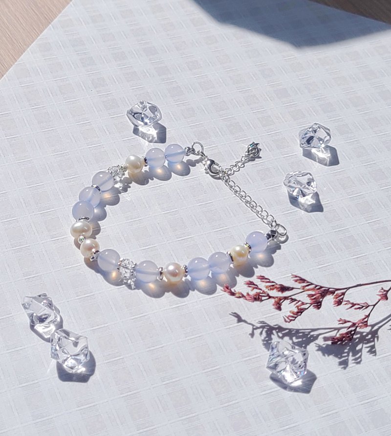 圣诞礼盒 蓝玉髓 蓝纹玛瑙 珍珠|| 沟通 信心 舒压助眠 水晶手链 - 手链/手环 - 水晶 蓝色