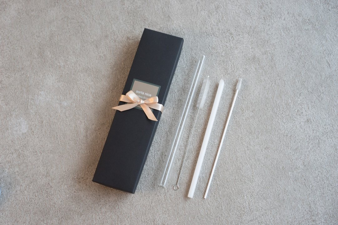 可戳破薄膜 环保吸管组 - 随行杯提袋/水壶袋 - 玻璃 白色