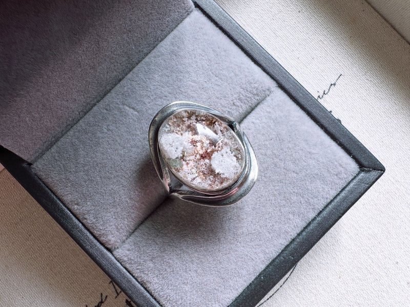 粉幽灵、白幽花异象水晶-s 925银 - 戒指 - 水晶 