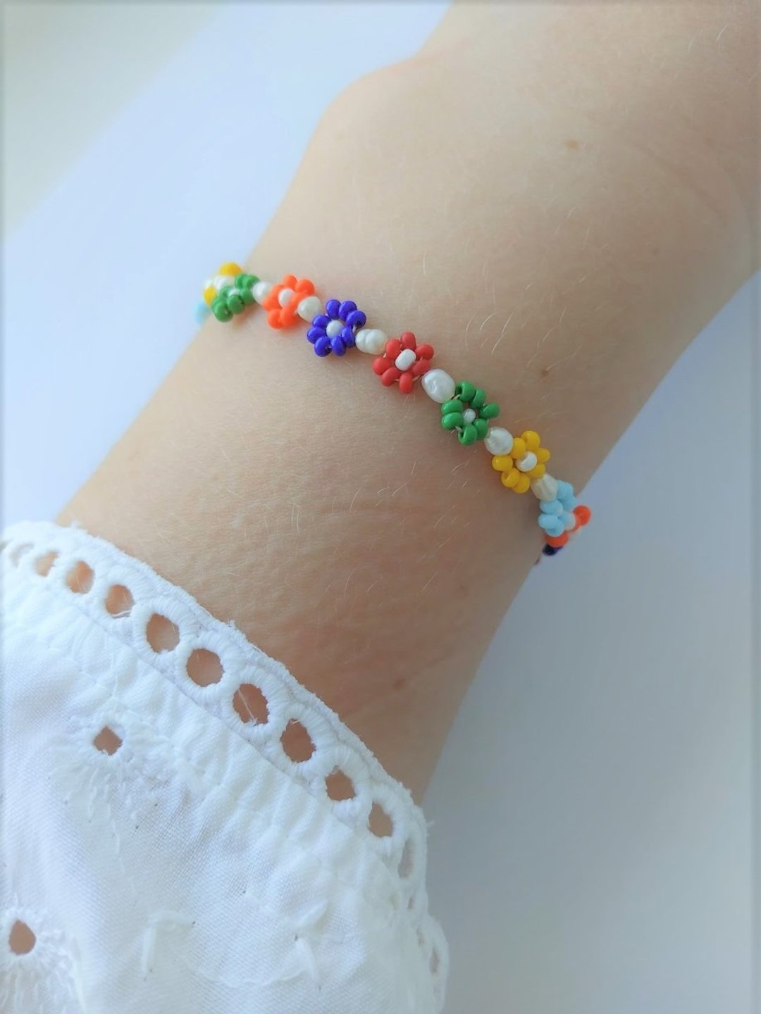 精致可爱花朵套组：项链、手链。雏菊项链。套组饰品。 - 项链 - 珍珠 多色