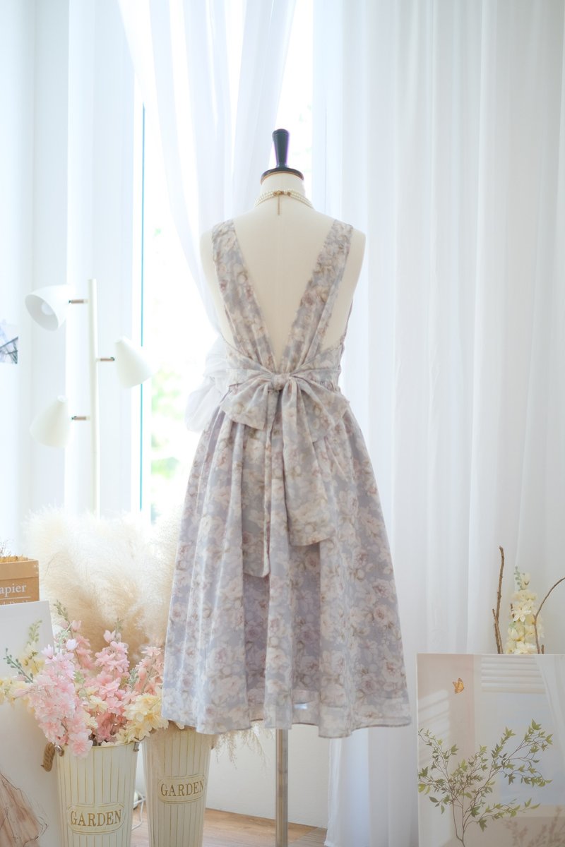 蓝色碎花洋装 舞会礼服 伴娘服 鸡尾酒会露背 中长款 - 晚装/礼服 - 聚酯纤维 蓝色