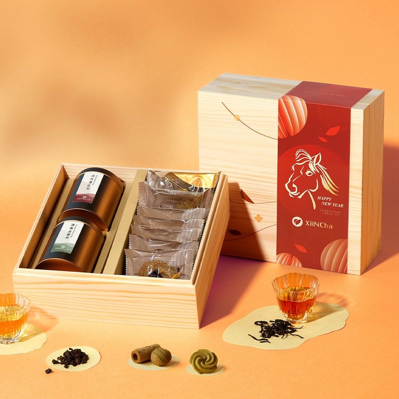 新年礼盒 | 松木精装 茶点╳茶叶 10入 阿萨姆曲奇&铁观音蛋卷 - 手工饼干 - 其他材质 