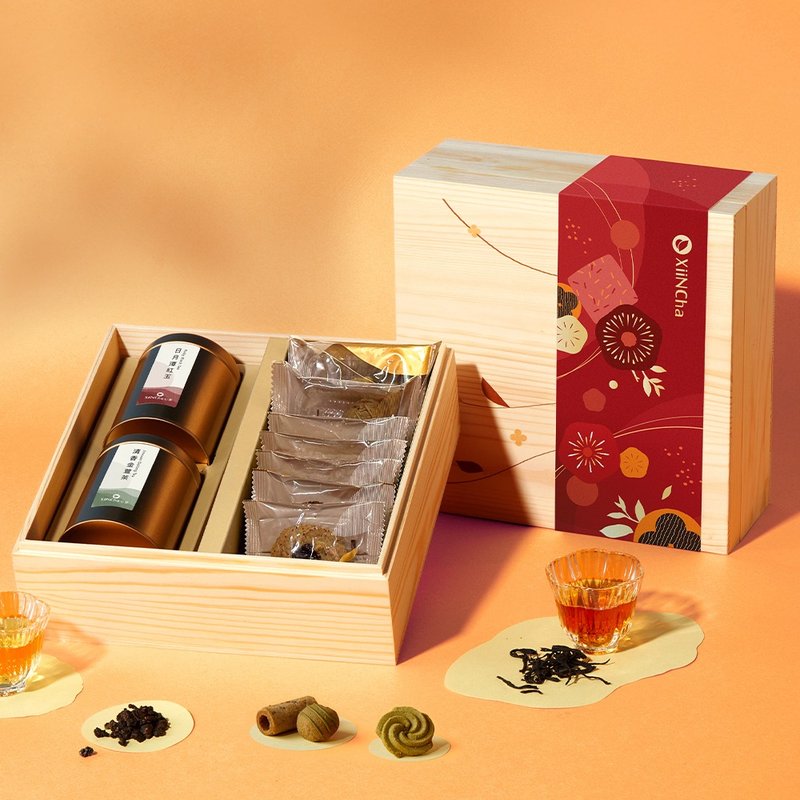 年节礼盒 | 松木精装 茶点╳茶叶 10 入 阿萨姆曲奇&铁观音蛋卷 - 手工饼干 - 其他材质 