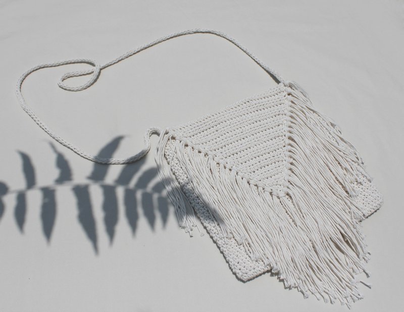 Crossbody bag ,White Crochet bag ,Crochet bag ,Boho Bag ,Woven bag ,Shoulder Bag - 侧背包/斜挎包 - 棉．麻 白色