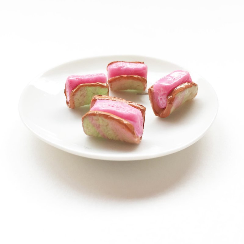icecream sandwich earring - 耳环/耳夹 - 粘土 粉红色