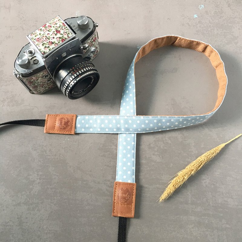 Blue Polkadot Mirrorless camera Strap - 相机 - 棉 蓝色